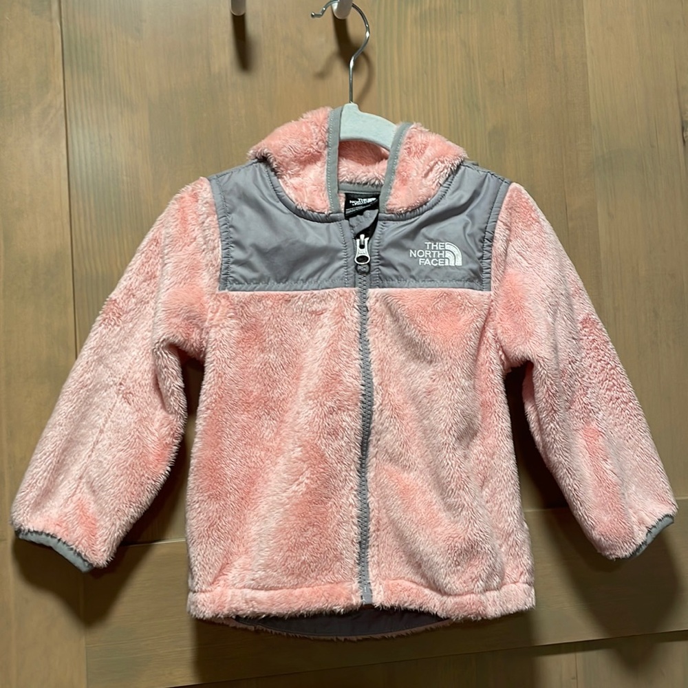The North Face zip fleece hoodie 12-18 mo pink and grey